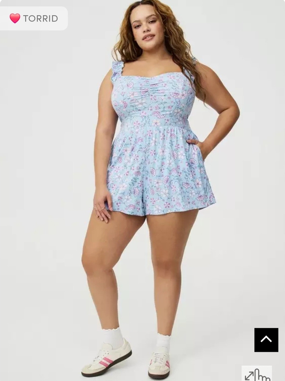 torrid Light Blue Floral Smocked Romper